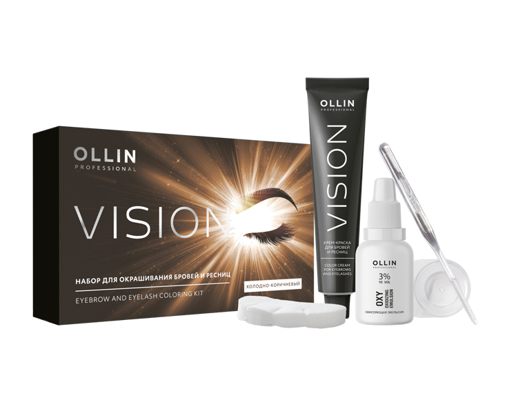 OLLIN VISION НАБОР для окрашивания бровей и ресниц (Холодно-коричневый)