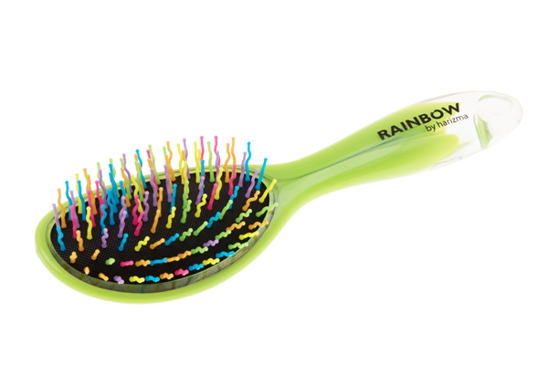 Щетка массажная Harizma Rainbow овальная "Спелый лайм"