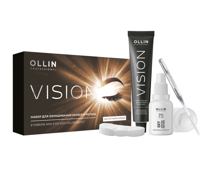 OLLIN VISION НАБОР для окрашивания бровей и ресниц (Светло-коричневый) 