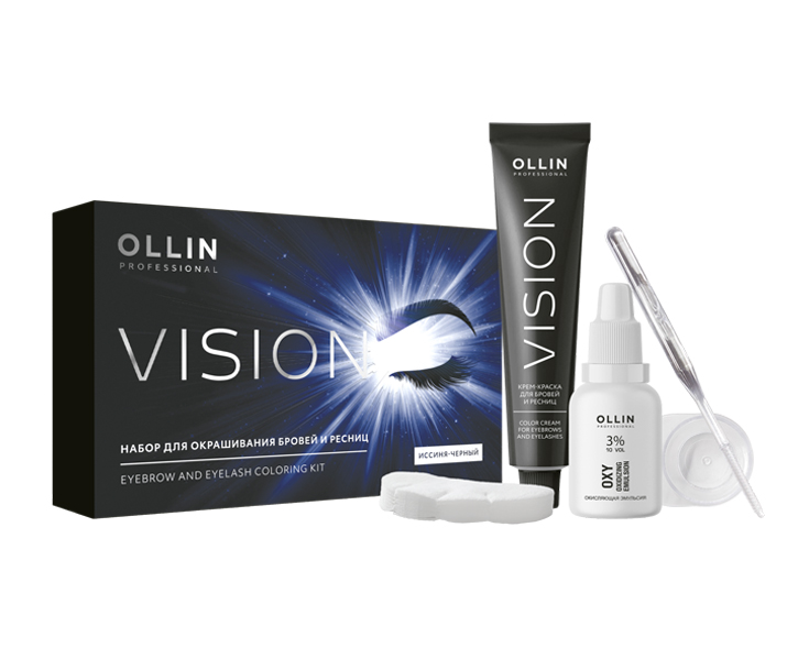 OLLIN VISION НАБОР для окрашивания бровей и ресниц (Иссиня-черный)