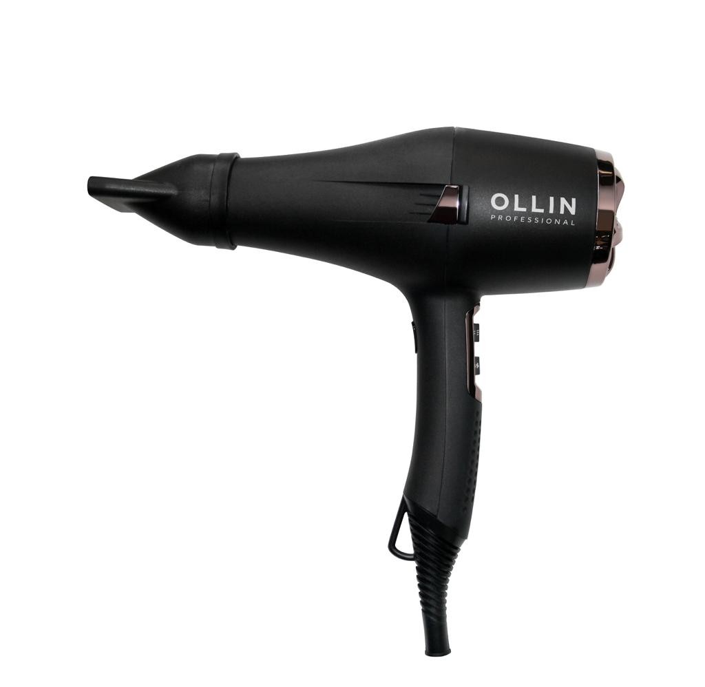 Фен OLLIN Prof OL-7107 мощность 2200-2400W, 520гр., 2 насадки, черный